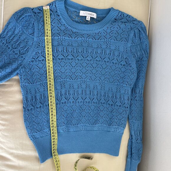 INTERMIX Sz S Pointelle knit Cotton  blue long sleeves - Picture 6 of 8